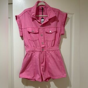 NWT BLANK NYC bright pink denim romper. Short sleeve, size small